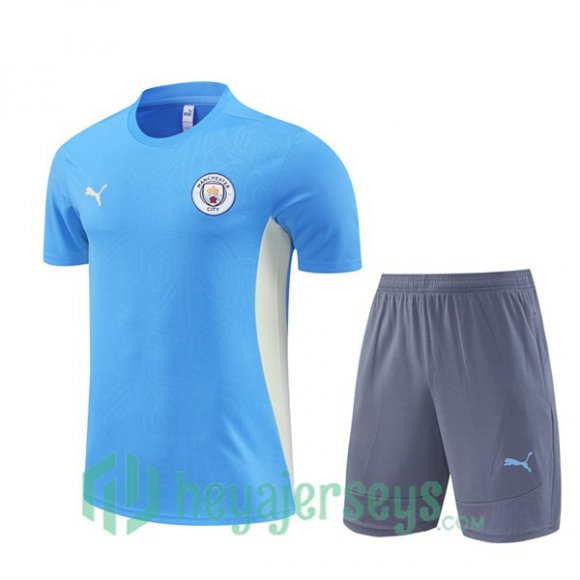 Manchester City Training T-Shirts + Shorts Blue 2024/2025