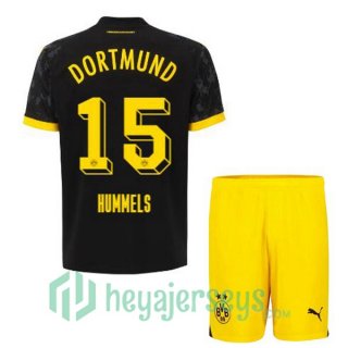 Dortmund BVB (Hummels 15) Kids Away Soccer Jerseys Black 2023/2024