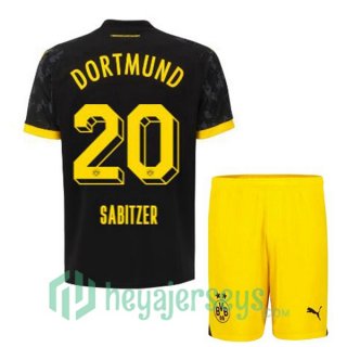 Dortmund BVB (Sabitzer 20) Kids Away Soccer Jerseys Black 2023/2024