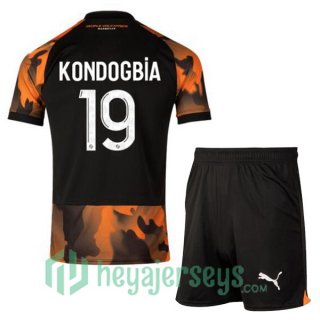 Olympique Marseille (KONDOGBIA 19) Kids Third Soccer Jerseys Black Yellow 2023/2024