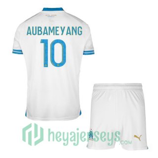 Olympique Marseille (AUBAMEYANG 10) Kids Home Soccer Jerseys White 2023/2024