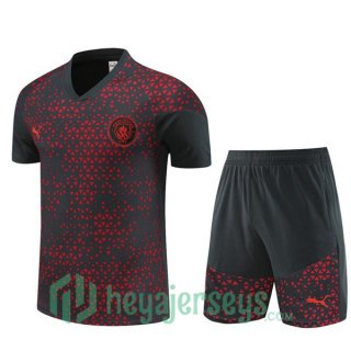 Manchester City Training T-Shirts + Shorts Red Black 2023/2024
