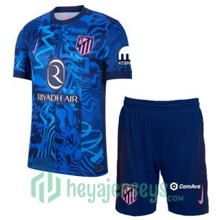 Atletico Madrid Kids Third Soccer Jerseys Blue 2024/2025