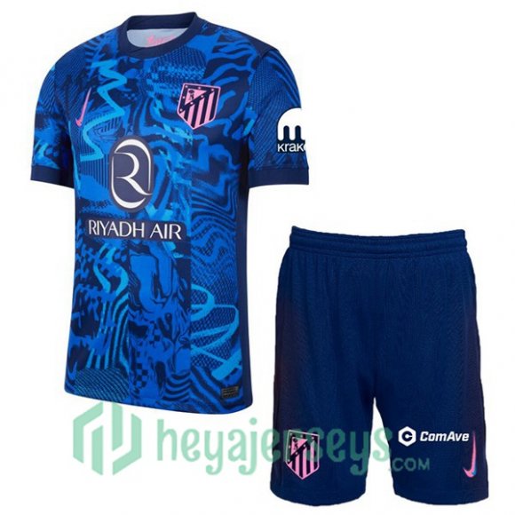 Atletico Madrid Kids Third Soccer Jerseys Blue 2024/2025