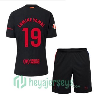 FC Barcelona (LAMINE YAMAL 19) Kids Away Soccer Jerseys Black 2024/2025