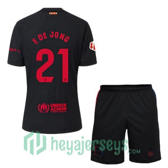 FC Barcelona (F. DE JONG 21) Kids Away Soccer Jerseys Black 2024/2025