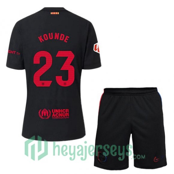 FC Barcelona (KOUNDE 23) Kids Away Soccer Jerseys Black 2024/2025