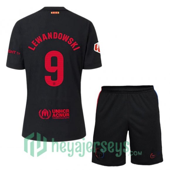 FC Barcelona (LEWANDOWSKI 9) Kids Away Soccer Jerseys Black 2024/2025