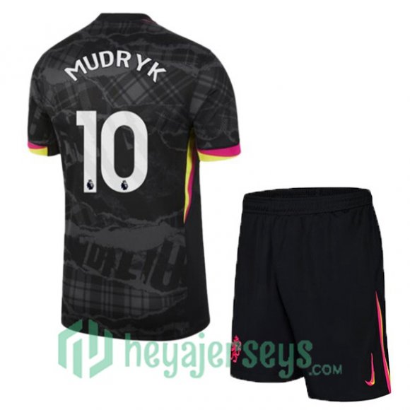 FC Chelsea (Mudryk 10) Kids Third Soccer Jerseys Black 2024/2025