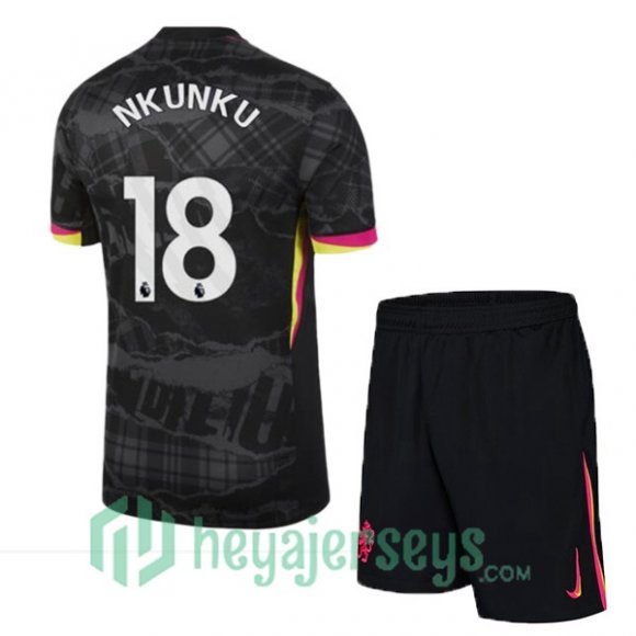 FC Chelsea (Nkunku 18) Kids Third Soccer Jerseys Black 2024/2025