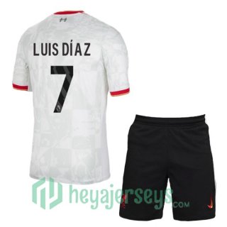 FC Liverpool (LUIS DÍAZ 7) Kids Third Soccer Jerseys White 2024/2025