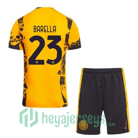 Inter Milan (BARELLA 23) Kids Third Soccer Jerseys Yellow 2024/2025