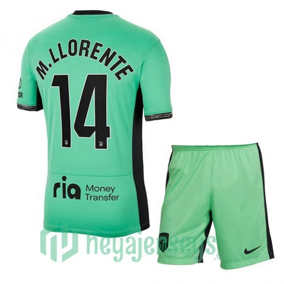 Atletico Madrid (M. Llorente 14) Kids Third Soccer Jerseys Green 2023/2024