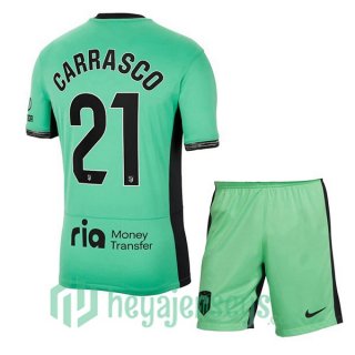Atletico Madrid (Carrasco 21) Kids Third Soccer Jerseys Green 2023/2024