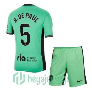 Atletico Madrid (R. De Paul 5) Kids Third Soccer Jerseys Green 2023/2024