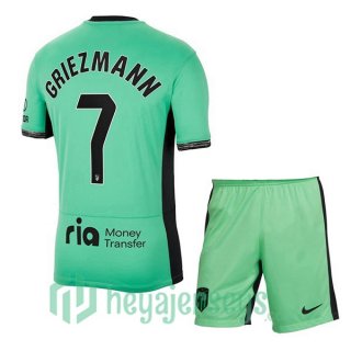 Atletico Madrid (Griezmann 7) Kids Third Soccer Jerseys Green 2023/2024