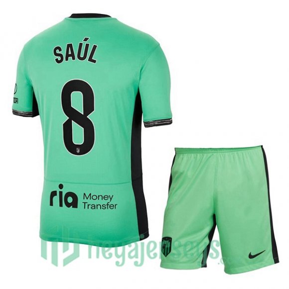 Atletico Madrid (Saúl 8) Kids Third Soccer Jerseys Green 2023/2024