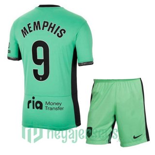 Atletico Madrid (Memphis 9) Kids Third Soccer Jerseys Green 2023/2024
