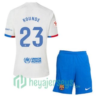 FC Barcelona (KOUNDE 23) Kids Away Soccer Jerseys White 2023/2024