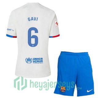 FC Barcelona (GAVI 6) Kids Away Soccer Jerseys White 2023/2024