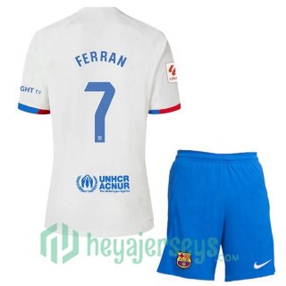 FC Barcelona (FERRAN 7) Kids Away Soccer Jerseys White 2023/2024