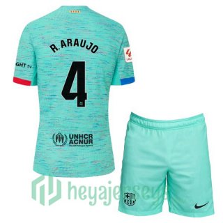 FC Barcelona (R. ARAUJO 4) Kids Third Soccer Jerseys Green 2023/2024