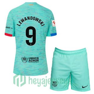 FC Barcelona (LEWANDOWSKI 9) Kids Third Soccer Jerseys Green 2023/2024