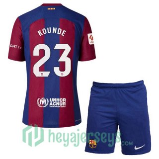 FC Barcelona (KOUNDE 23) Kids Home Soccer Jerseys Blue Red 2023/2024