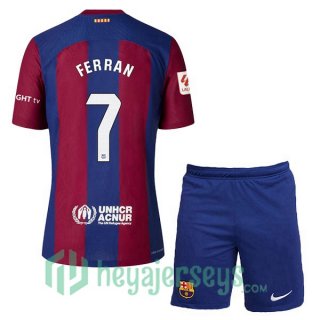 FC Barcelona (FERRAN 7) Kids Home Soccer Jerseys Blue Red 2023/2024
