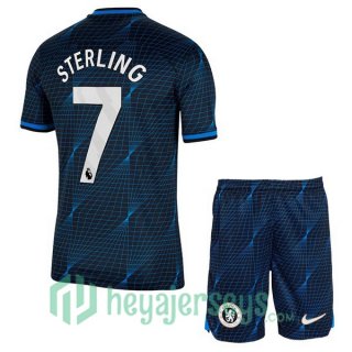 FC Chelsea (Sterling 7) Kids Away Soccer Jerseys Blue 2023/2024