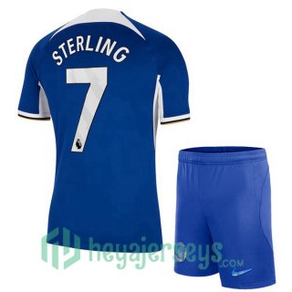 FC Chelsea (Sterling 7) Kids Home Soccer Jerseys Blue 2023/2024