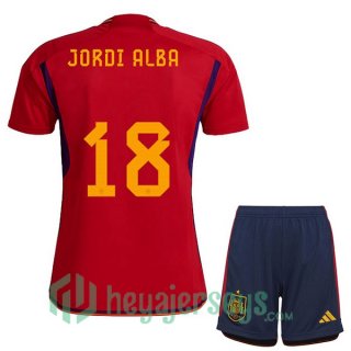 Spain (JORDI ALBA 18) Kids Home Jersey Red 2023/2023