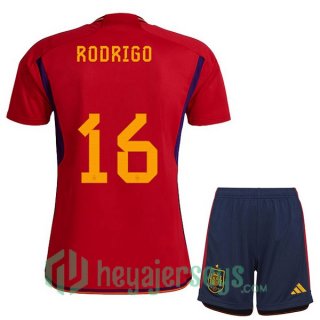 Spain (RODRIGO 16) Kids Home Jersey Red 2023/2023