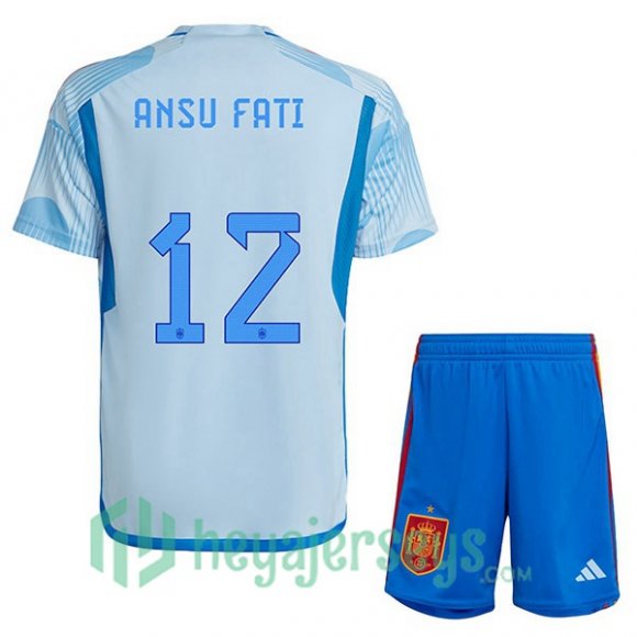 Spain (ANSU FATI 12) Kids Away Jersey Blue White 2023/2023