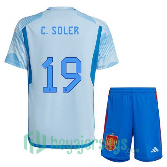 Spain (C. SOLER 19) Kids Away Jersey Blue White 2023/2023