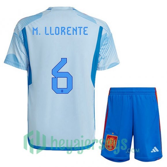 Spain (M.LLORENTE 6) Kids Away Jersey Blue White 2023/2023