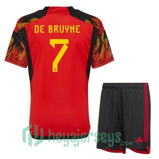Belgium (DE BRUYNE 7) Kids Home Jersey Red 2023/2023