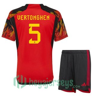 Belgium (GreenONGHEN 5) Kids Home Jersey Red 2023/2023