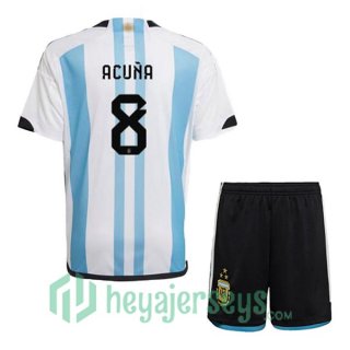 Argentina (ACUÑA 8) 3 Stars Kids Soccer Jersey Home Blue White 2022/2023