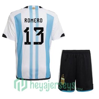 Argentina (ROMERO 13) 3 Stars Kids Soccer Jersey Home Blue White 2022/2023