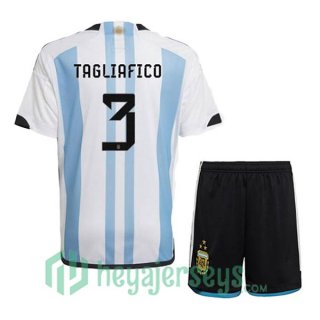 Argentina (TAGLIAFICO 3) 3 Stars Kids Soccer Jersey Home Blue White 2022/2023