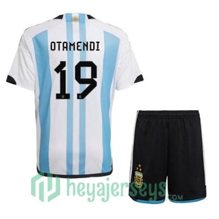 Argentina (OTAMENDI 19) 3 Stars Kids Soccer Jersey Home Blue White 2022/2023