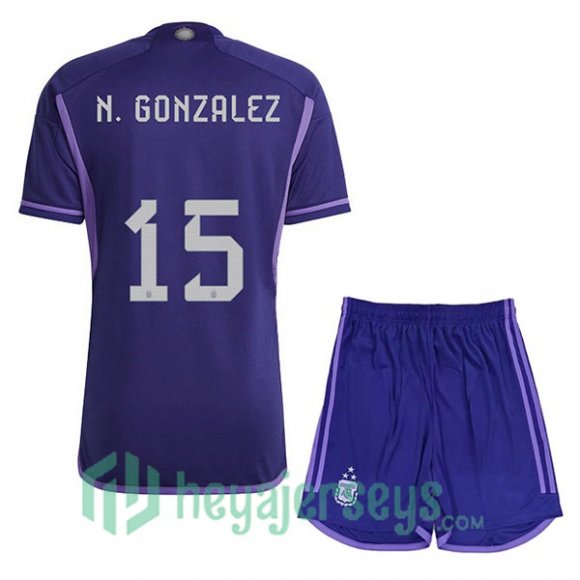 Argentina (A. CORREA 15) 3 Stars Kids Soccer Jersey Away Purple 2022/2023