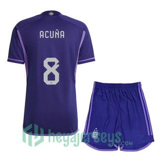 Argentina (ACUÑA 8) 3 Stars Kids Soccer Jersey Away Purple 2022/2023