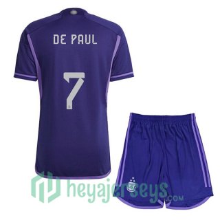 Argentina (DE PAUL 7) 3 Stars Kids Soccer Jersey Away Purple 2022/2023