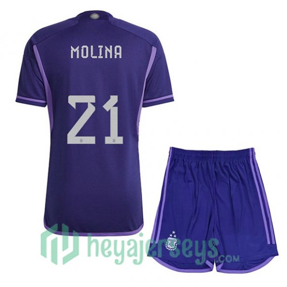 Argentina (DYBALA 21) 3 Stars Kids Soccer Jersey Away Purple 2022/2023