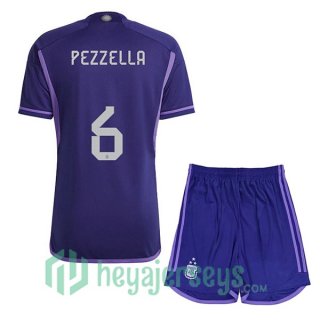 Argentina (PEZZELLA 6) 3 Stars Kids Soccer Jersey Away Purple 2022/2023