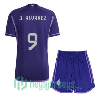 Argentina (J. ALVAREZ 9) 3 Stars Kids Soccer Jersey Away Purple 2022/2023