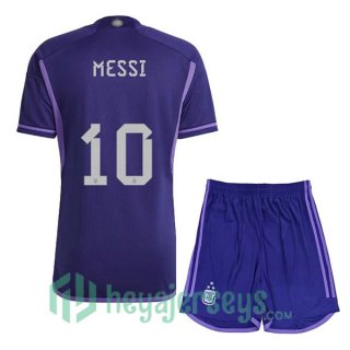 Argentina (MESSI 10) 3 Stars Kids Soccer Jersey Away Purple 2022/2023