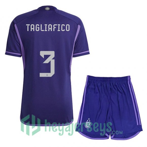 Argentina (TAGLIAFICO 3) 3 Stars Kids Soccer Jersey Away Purple 2022/2023